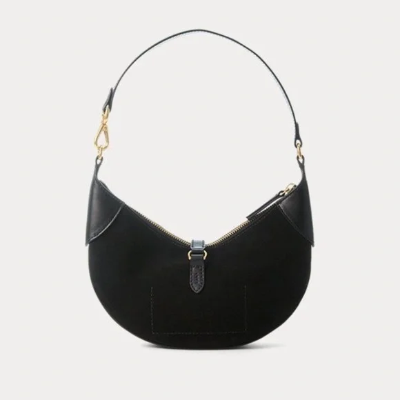 NWOT RALPH LAUREN ID saddle bag black suede gold hardware + bear key charm - Picture 3 of 10